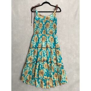 Free People Adriel Midi Dress Women's Medium Hawaiian Ocean Combo NEW